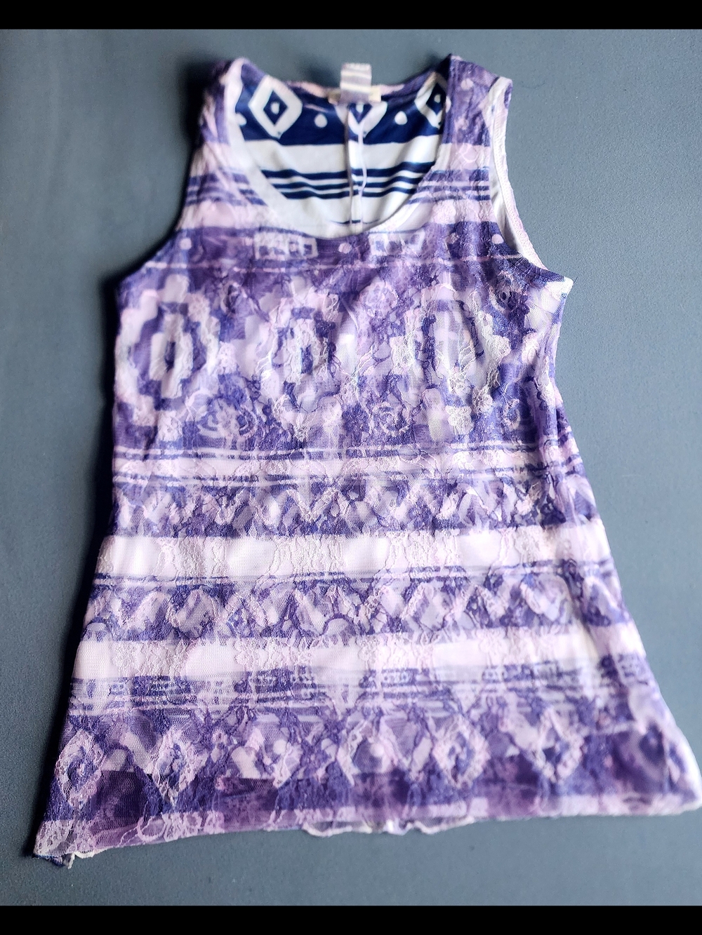 Brittany Black Lace Tank Top Purple Petite Small